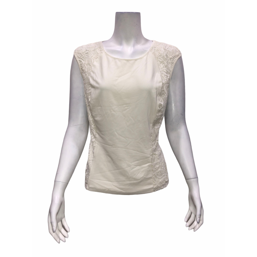 Status by Star Jones Women's Knit Tank with Lace Side Panels Ivory Small Size